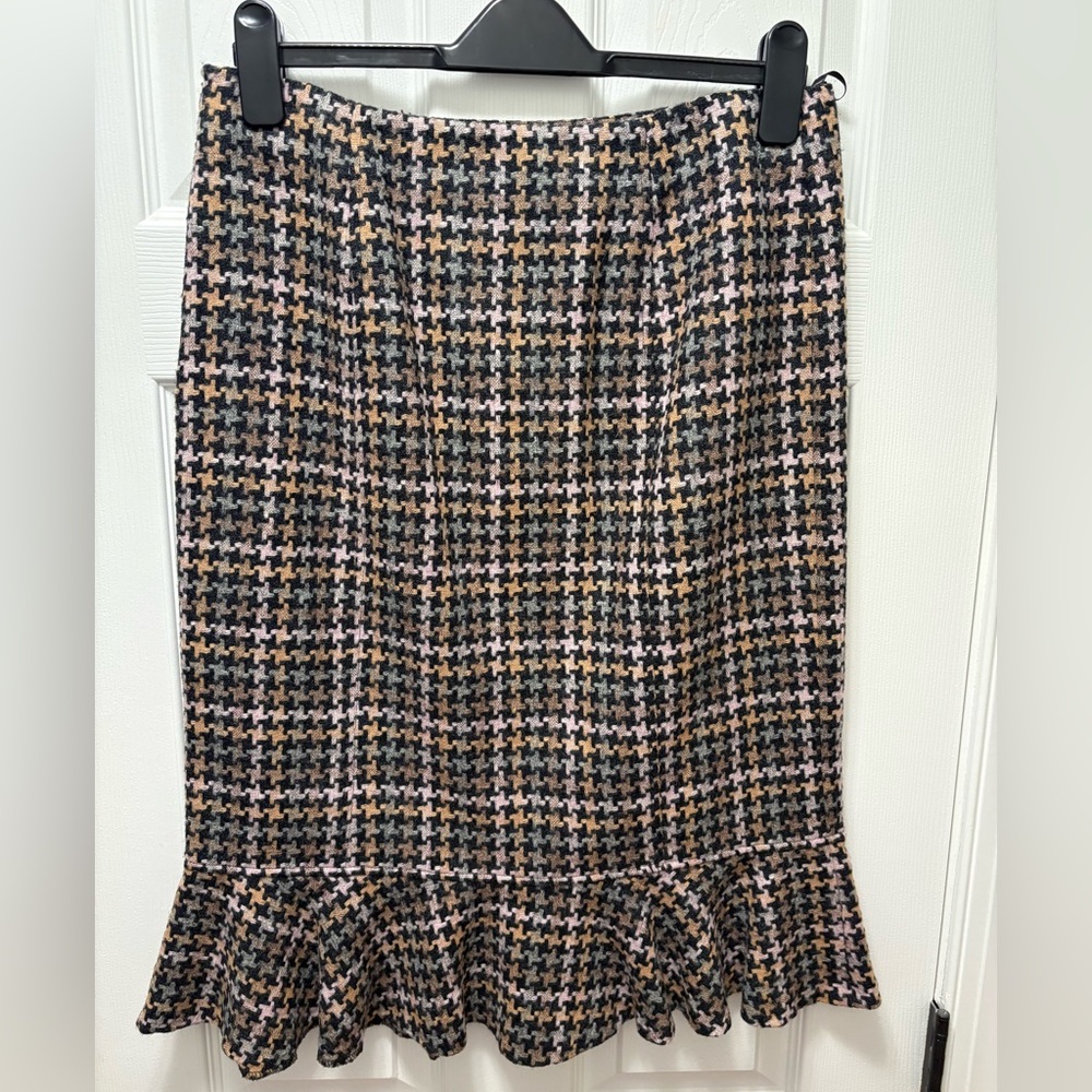 Vintage Ronit Zilkha Elegant Houndstooth Ruffle Hem Skirt US8